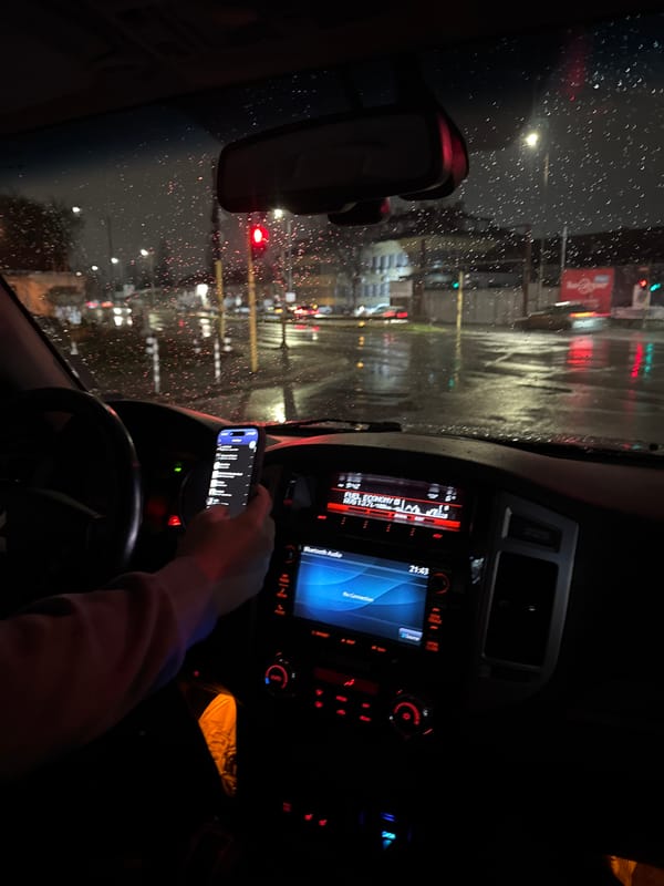 Rainy night driving scene captured in Sofia streets