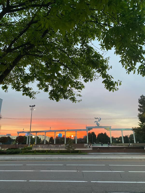 Sunset scenes captured in Tashkent streets with colorful skies