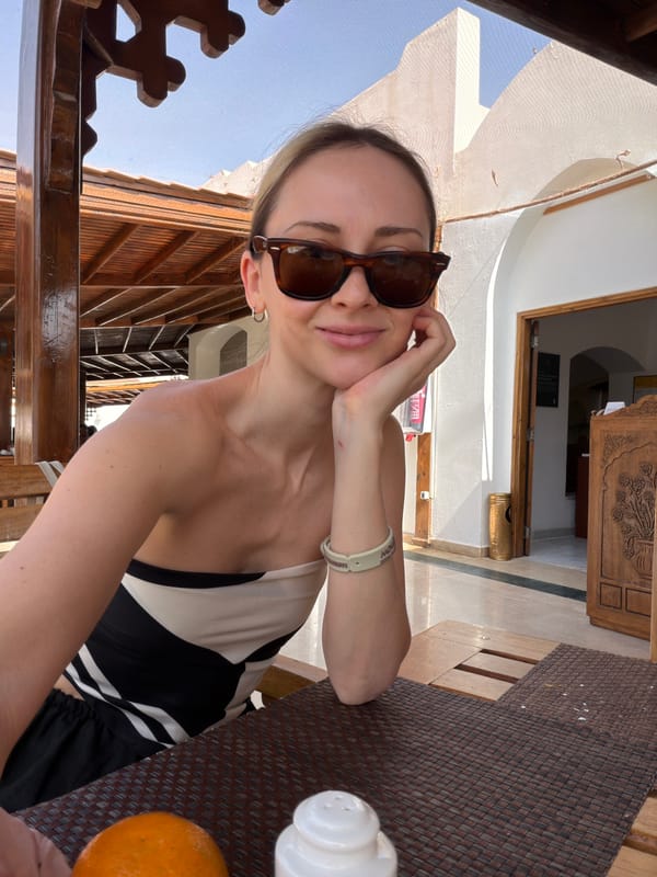 Woman enjoys breakfast at seaside resort in Sharm El Sheikh