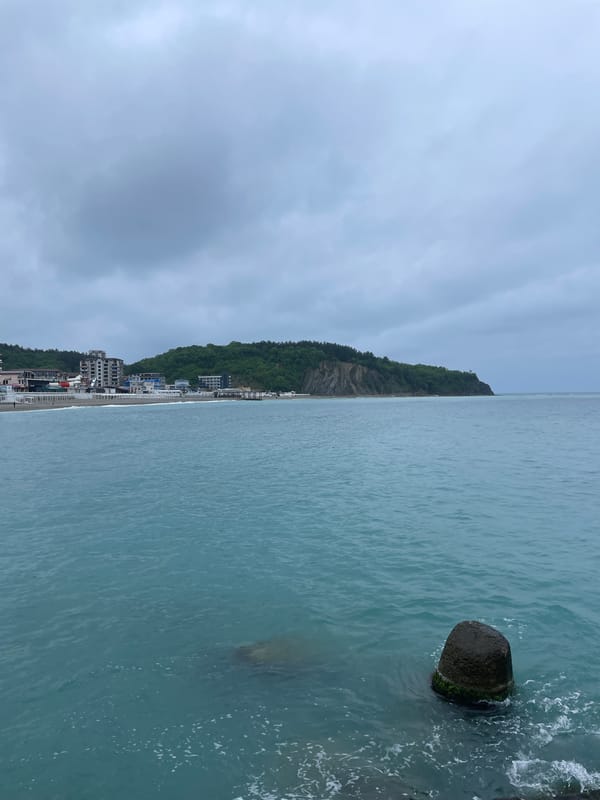 Fisherman casts line from rocky Black Sea coast in Olginka