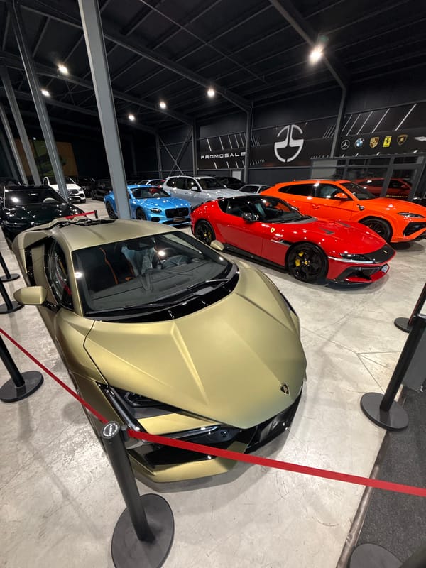 Luxury car collection documented at Plovdiv dealership showroom