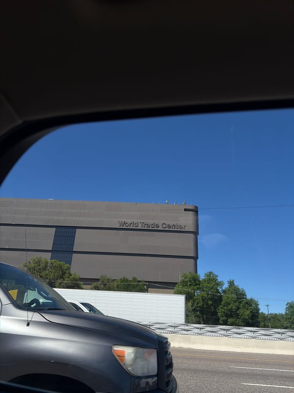 Dallas World Trade Center photographed from vehicle