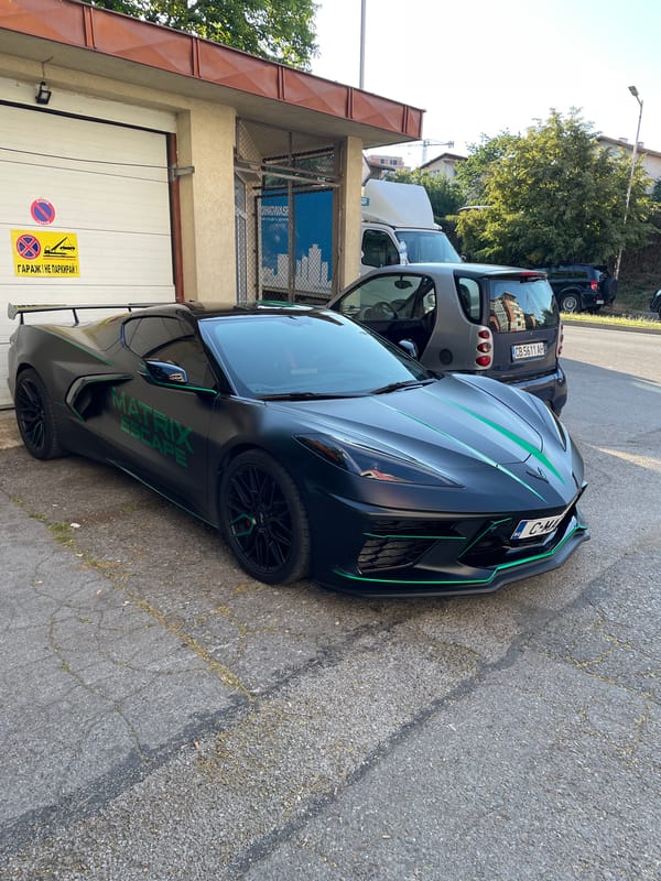 Branded Corvette and worn sneaker spotted in Sofia parking lot