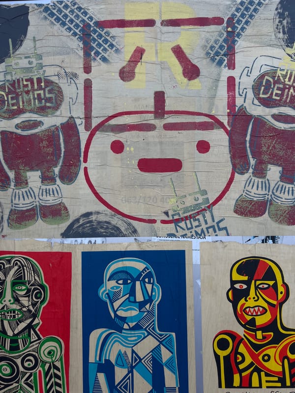 Street art collage documented in Belgrade's Palilula district