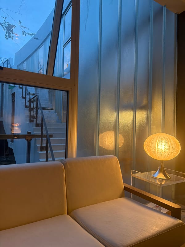 Design showroom interiors documented in Buenos Aires evening