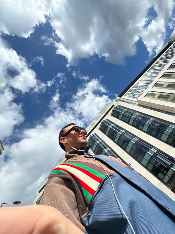 Man photographed from low angles in London's City district