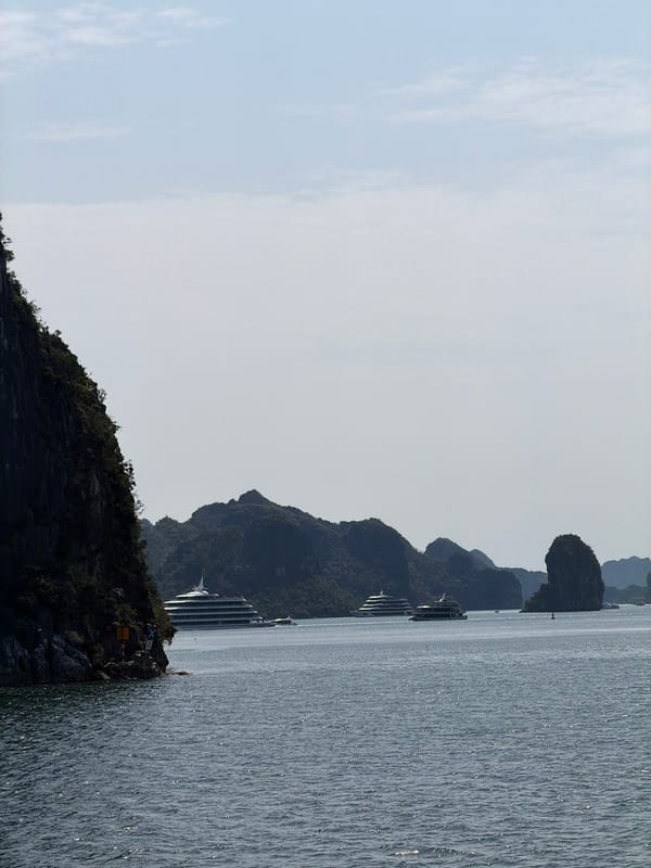 Morning panoramic view captured of Ha Long Bay's limestone formations