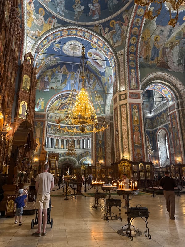 Visitor documents Alexander Nevsky Cathedral interior and exterior in Nizhny Novgorod
