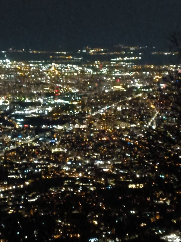 Evening cityscape captured from elevated view in Sofia, Bulgaria