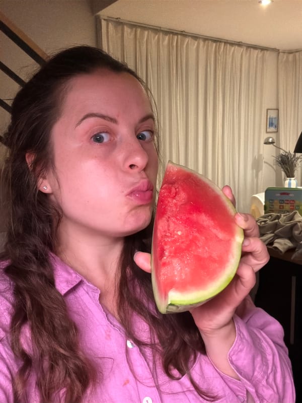 Watermelon moment in a cozy home interior, Gangloff