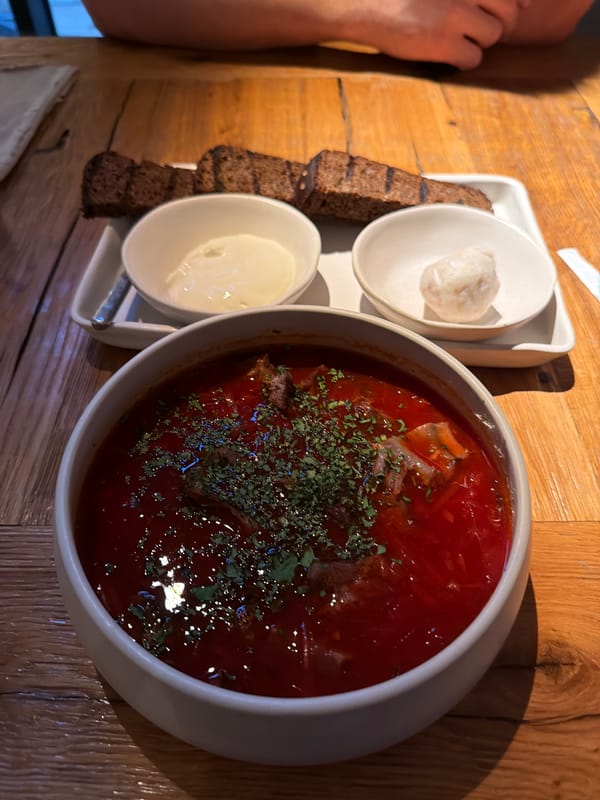 Traditional borscht meal documented in Moscow