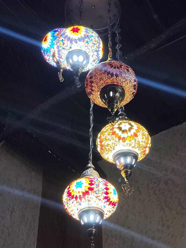 Tea, food, and atmosphere at a decorative restaurant