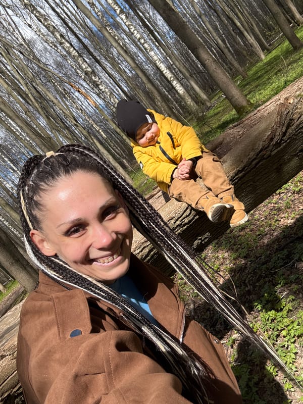 Woman and child spotted in forest wearing autumn attire