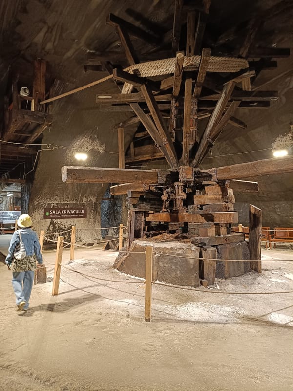 Inside a historic salt mine museum with artifacts and exhibits