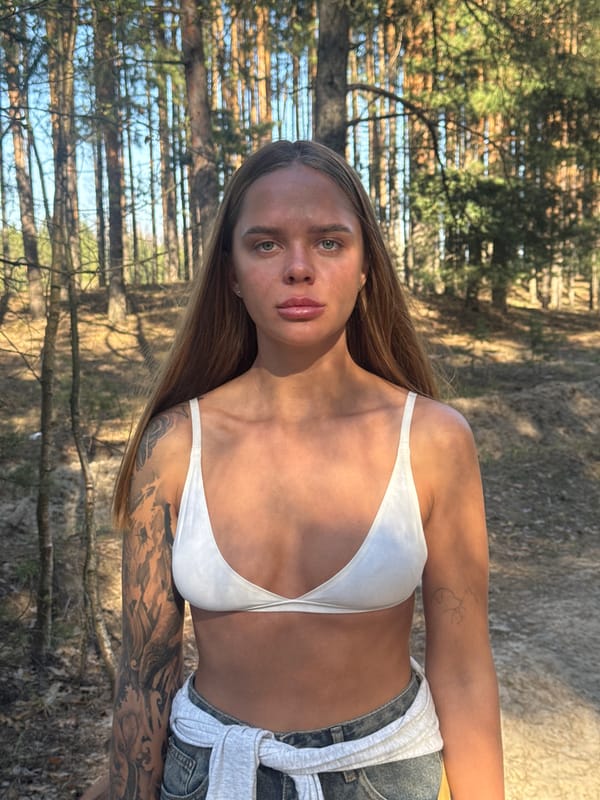 Women photographed during outdoor forest excursion near Nizhny Novgorod