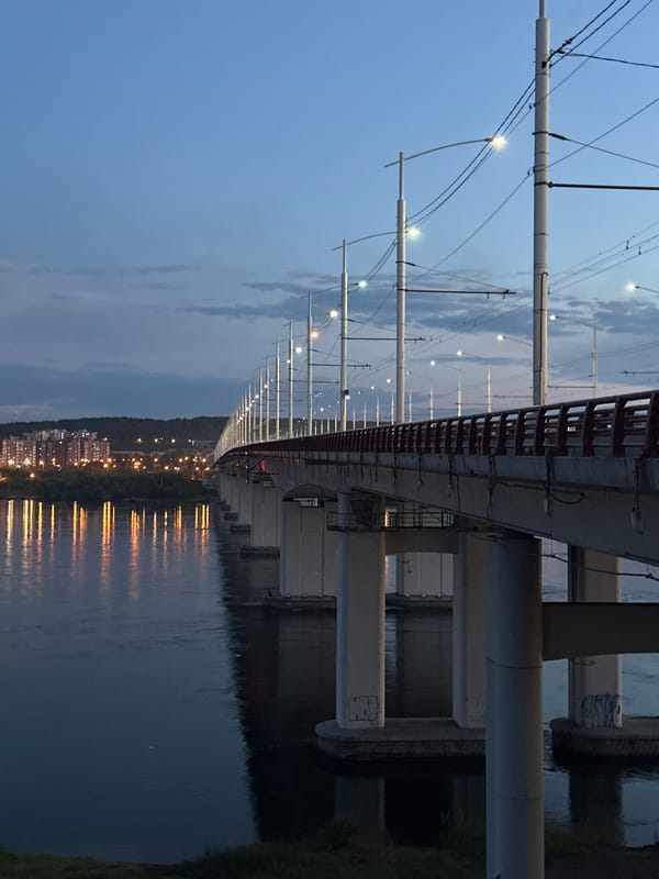 Irkutsk TV tower and Angara River at dusk