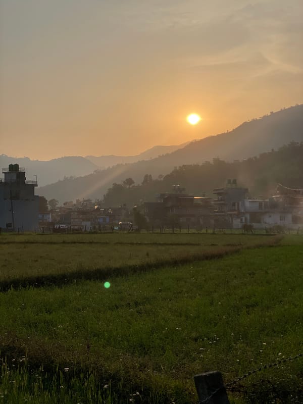 Sunset scene captured on rural road in Pokhara Nepal