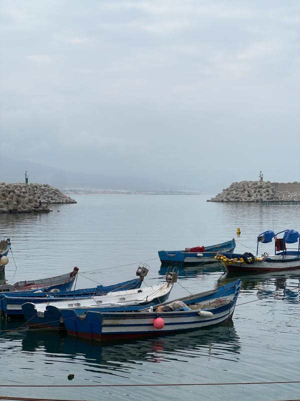 Military patrol boat docked at M'Diq harbor under overcast skies