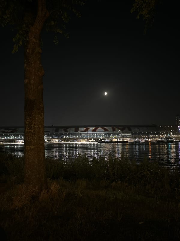 Full moon night along Amsterdam's IJ waterfront