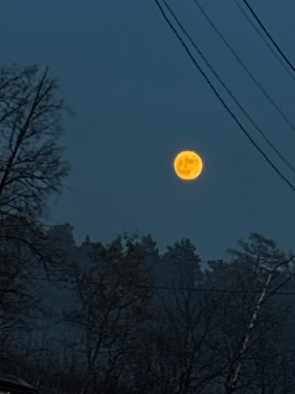 Full moon photographed over Chaikovsky, Russia evening sky