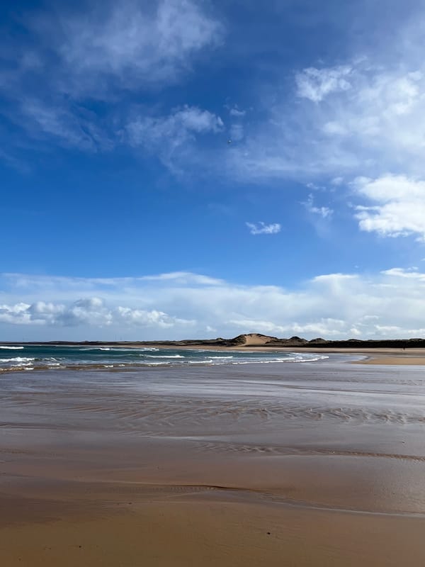 Fraserburgh coastline and lighthouse photographed from beach