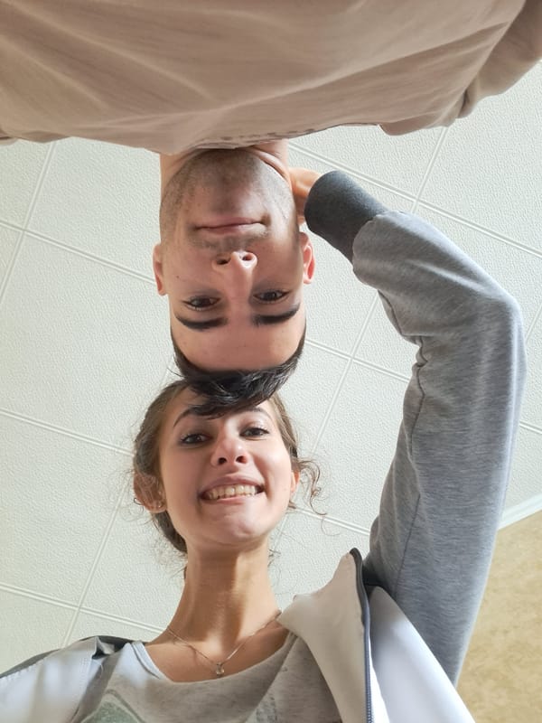 Couple takes mirror selfie in Bulgarian home
