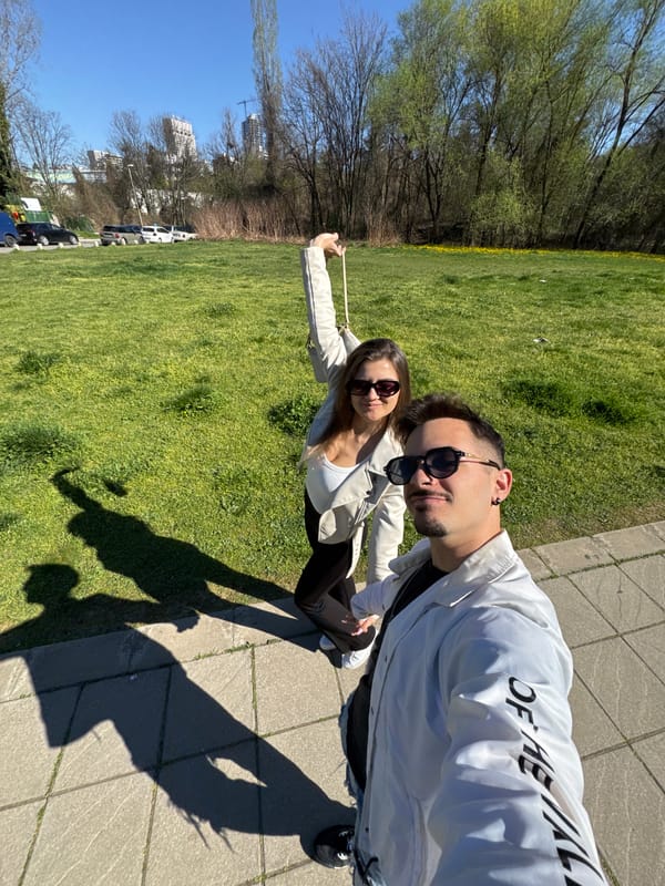 Couple takes sunny afternoon selfie in Sofia park