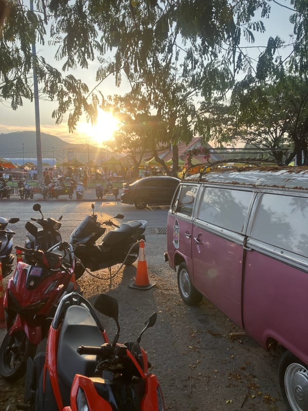 Vintage Volkswagen photographed during golden hour in Thailand