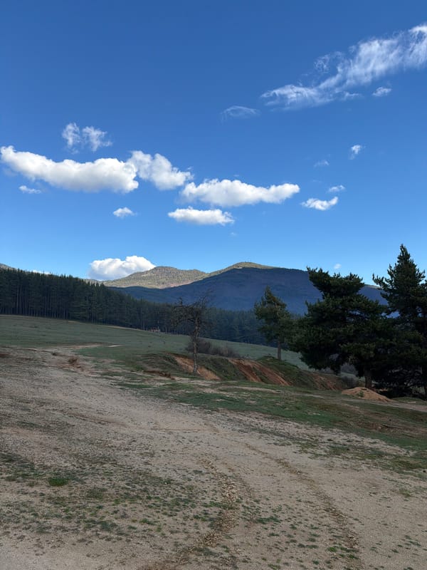 Clear morning skies over forested mountains in Velingrad