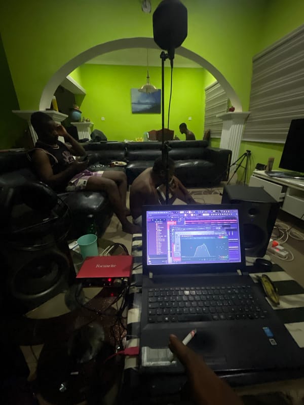 Music production session captured in Abuja home studio