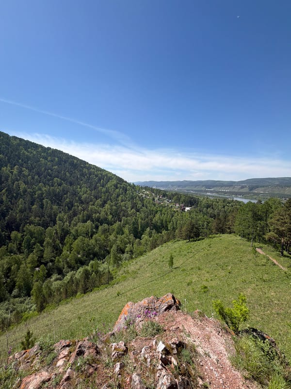 Morning hike documented in Krasnoyarsk valley landscape