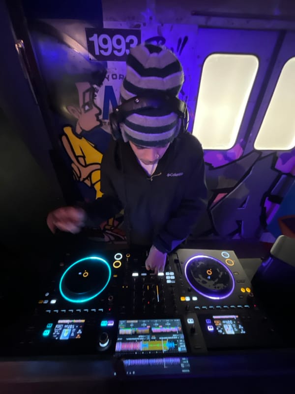 DJ performs with professional equipment in Barcelona Sunday evening