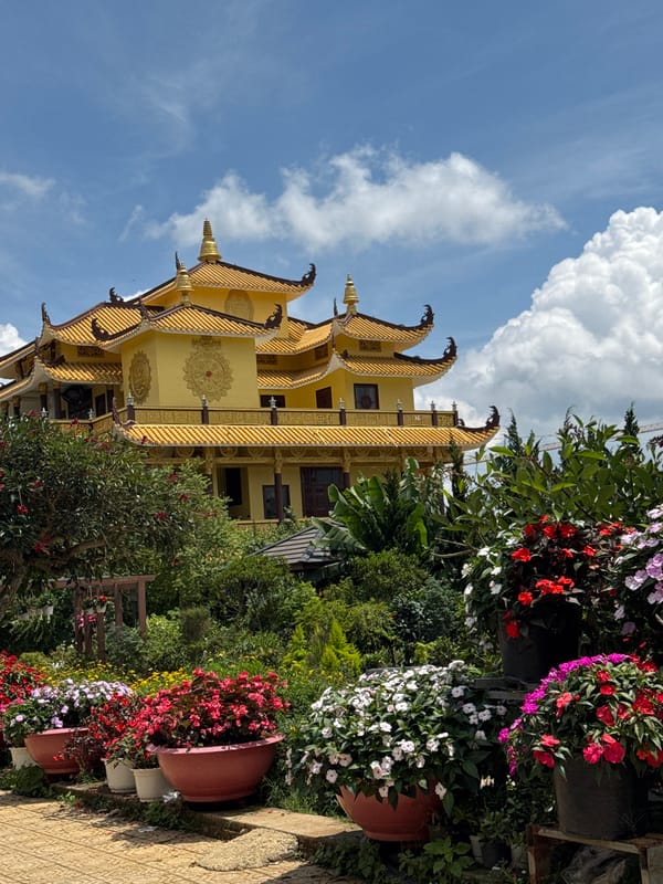 Golden Buddhist temple documented in Da Lat, Vietnam