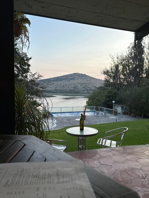 Afternoon coffee enjoyed at lakeside restaurant in Mexico