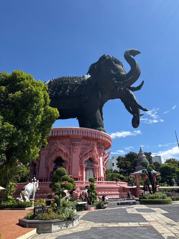 Visitor documents Erawan Museum's ornate architecture and elephant statuary