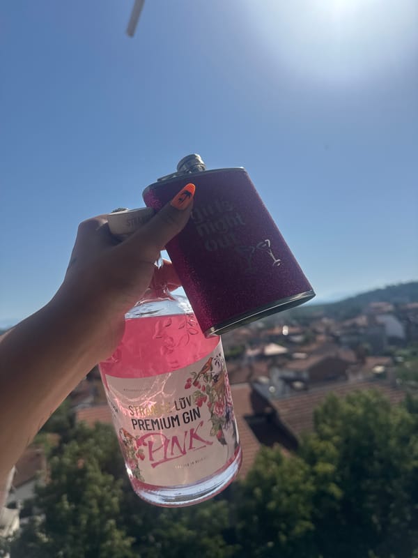 Pink gin and nail art against the Montana, Bulgaria skyline