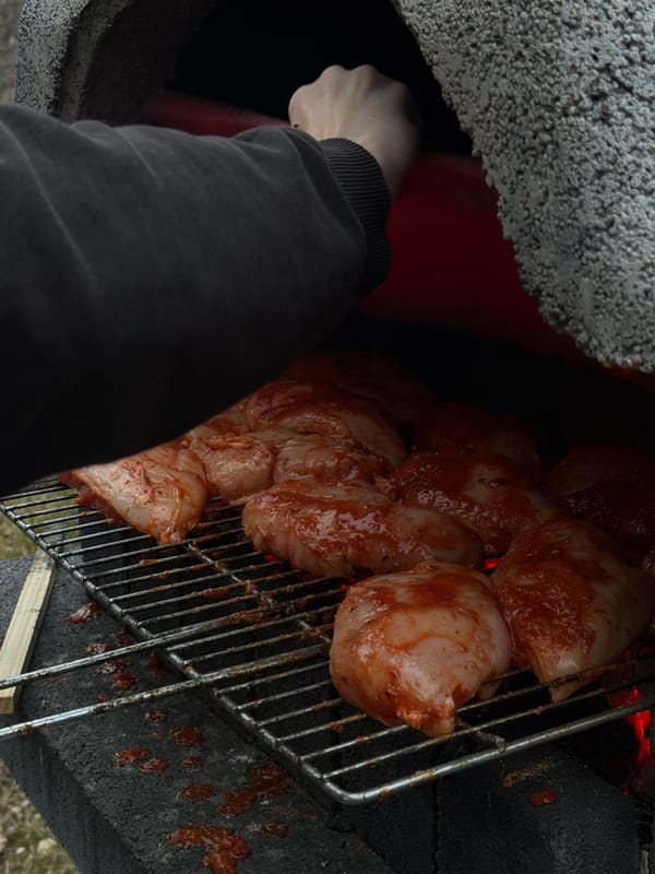 Outdoor grilling session in traditional stone oven, Gusinje Montenegro