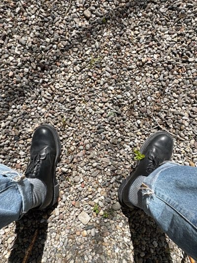 Person collects stones and plants during outdoor activity in Erba
