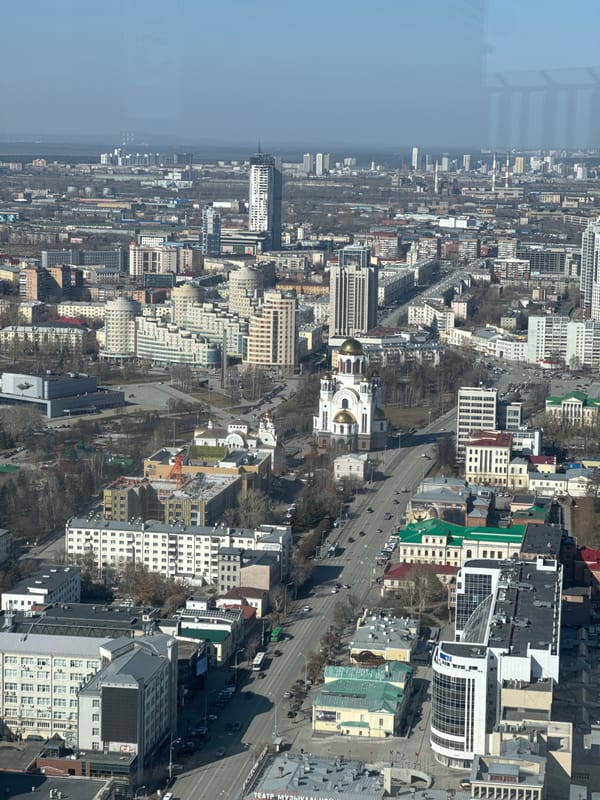 Aerial view captures Yekaterinburg's mixed urban landscape