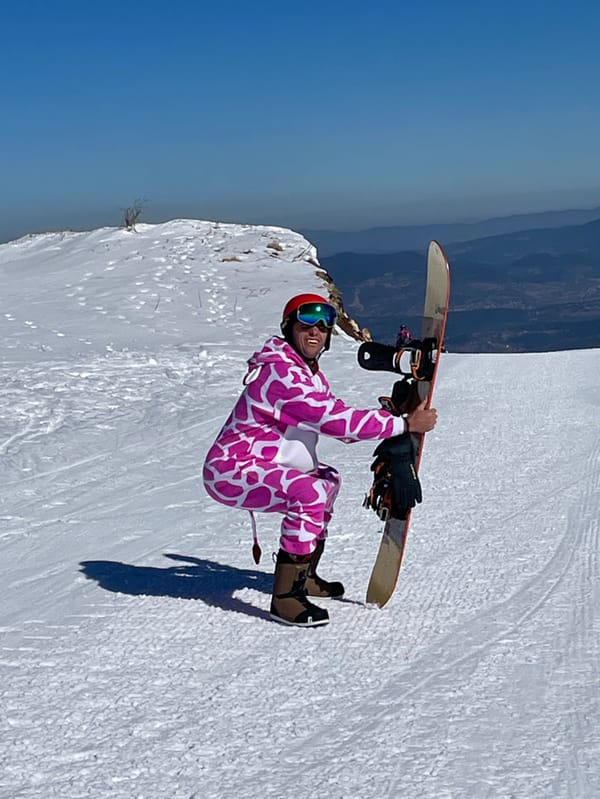 Cow-Print Clad Skier Poses on Jahorina Slopes
