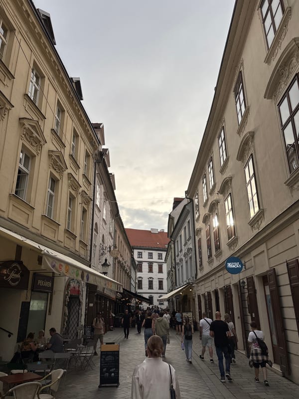 Afternoon in Bratislava's Old Town: streets, statues, and cafes