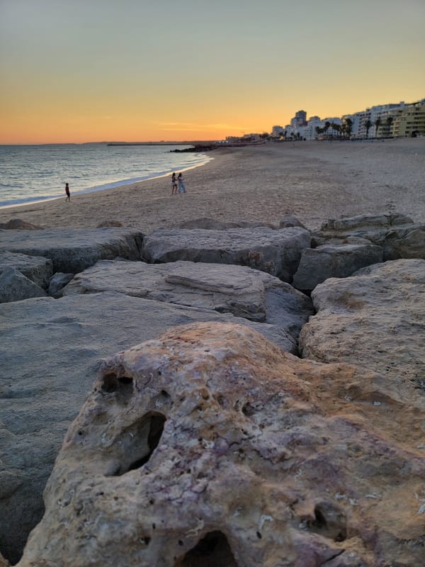 Sunset from Quarteira's breakwater, Algarve coast