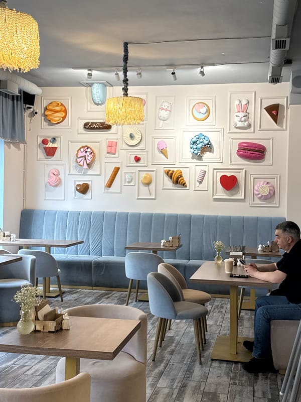 Cafe interior documented in Saint Petersburg with decorative details