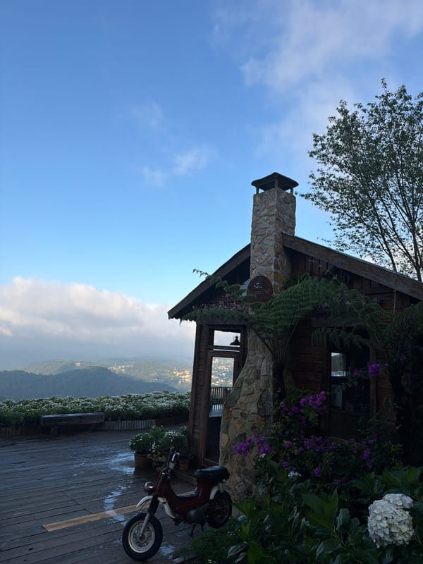 Misty hillside café visit in Da Lat's flower-filled highlands