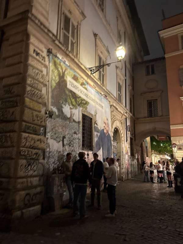 Evening life documented in Rome's Trastevere district