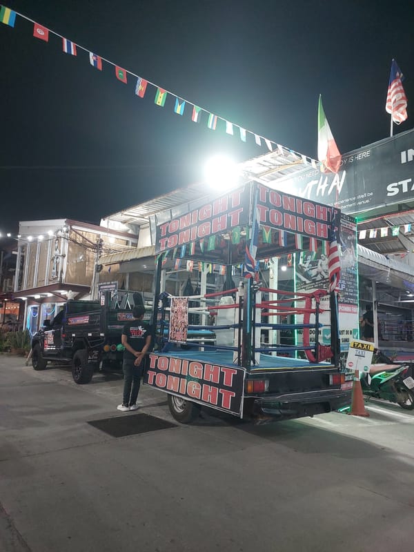 Mobile boxing ring truck rolls through Ko Samui's nightlife strip