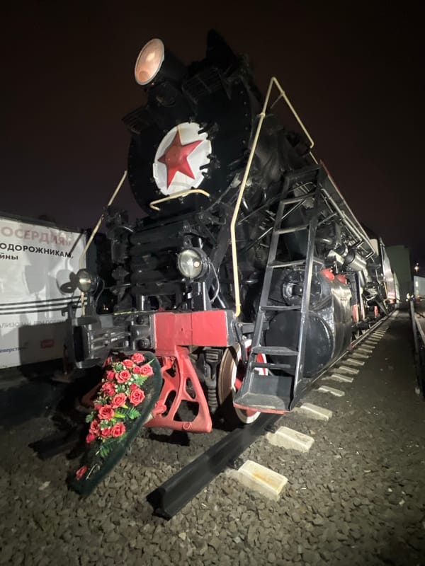 Soviet steam locomotive photographed at night in Cherepovets