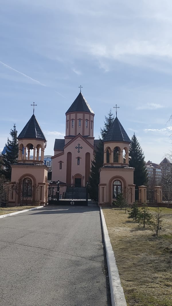 Armenian church photographed under clear skies in Krasnoyarsk