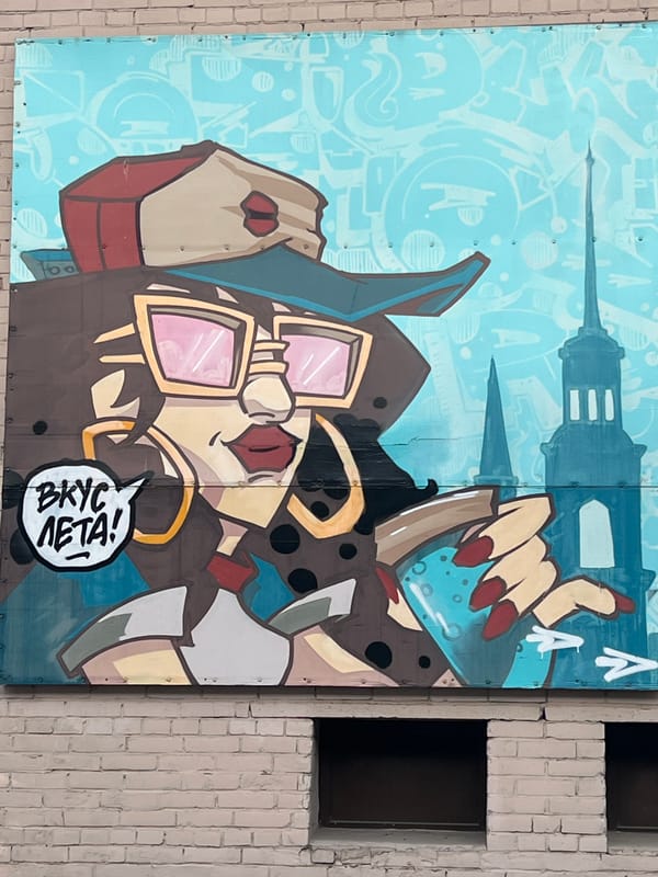 Street art and seagull observed in Saint Petersburg