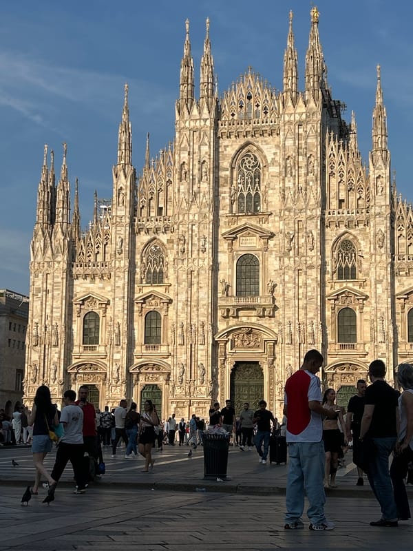 Typical tourist activity recorded at Milan's Duomo plaza